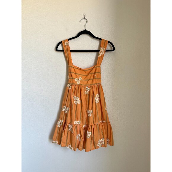 Urban Outfitters Avril Embroidered Tie-Back Frock Dress in Orange Size MEDIUM - Picture 1 of 7